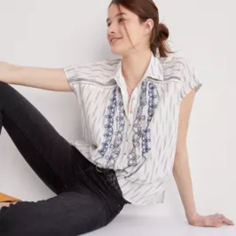 Pilcro Embroidered Surf Blouse